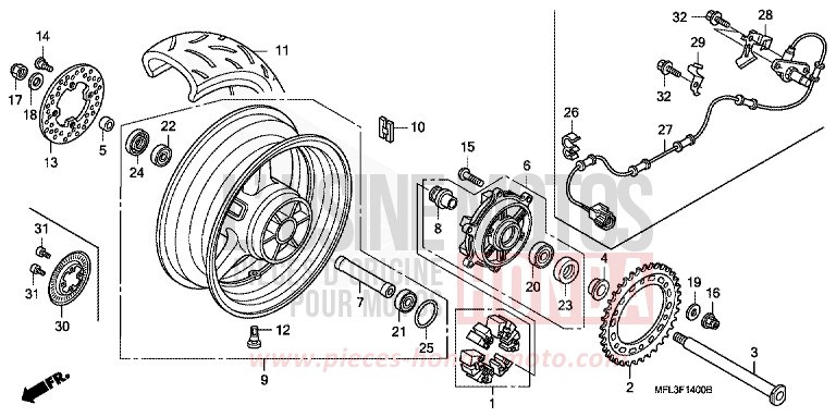 ROUE ARRIERE de CBR1000RR "Fireblade" PEARL SUNBEAM WHITE (NHA66) 2008